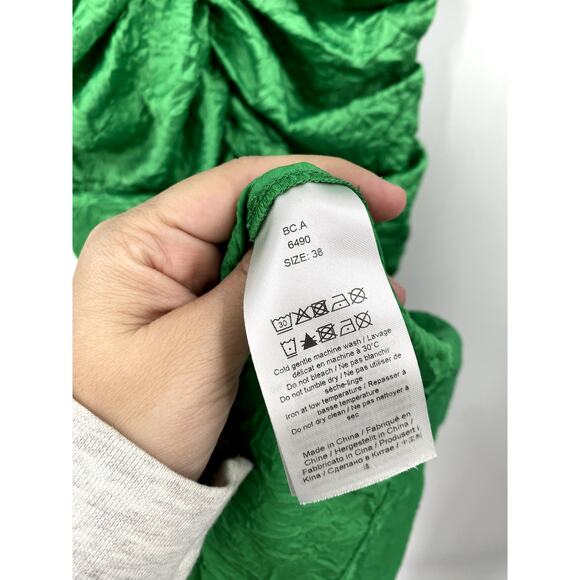 GANNI EU 38 green ruched puff shoulder holiday Midi Dress - Picture 7 of 10